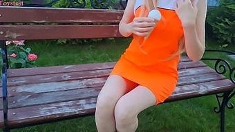Public Park Bench And Vibrator: A Kinky Encounter With A Sexy Girl Using A Toy