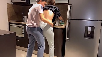Aroused Wife Climaxes During Kitchen Sex With Stepmom On The Way